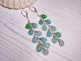Japanese Sea Glass Cascade Earrings, Sterling Silver Green Aqua Ombre Chandeliers