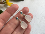 Dot Design Earrings White Sea Glass Sterling Silver