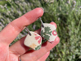 Sea pottery earrings - Red Green Pattern Sterling Silver