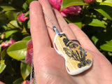 XL Yellow Black Flower Scottish Sea Pottery Pendant