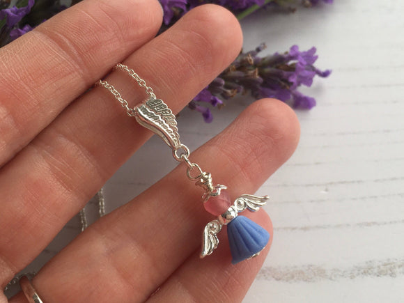 Guardian Angel Bead Pendant, Blue and Pink Sterling Silver Mudlarking Beads , Fairy