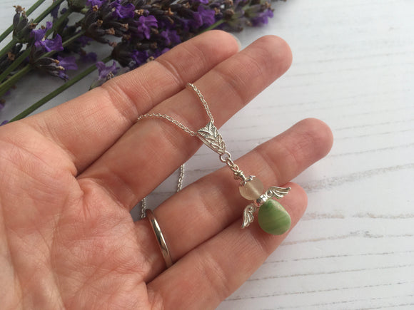 Guardian Angel Bead Pendant,Green and White Sterling Silver Mudlarking Beads , Fairy