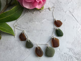 Mermaids Tears - Green Brown Scottish Sea Glass Necklace, Sterling Silver 18"