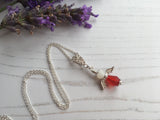 Guardian Angel Bead Pendant, Red and White Sterling Silver Mudlarking Beads , Fairy