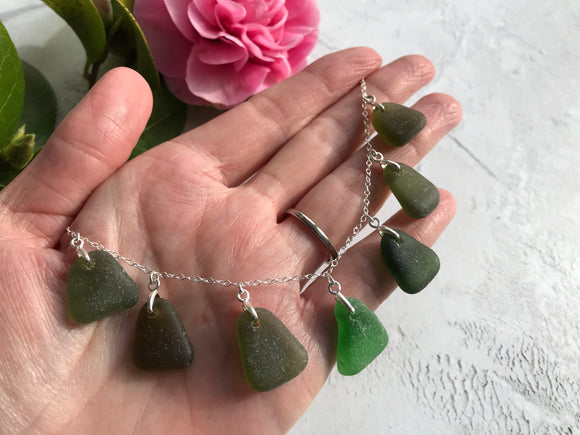Mermaids Tears - Green Scottish Sea Glass Necklace, Sterling Silver 18