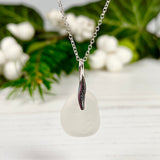 Mini Sea Glass Pendant - Sterling Silver and White Petite Beach Glass Necklace