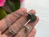 Green Seaham Sea Glass Bracelet - Star Charm 7” plus 1” Sterling