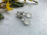 White Sea Glass Sterling Silver Earrings - clip on, clip-ons non pierced dangling