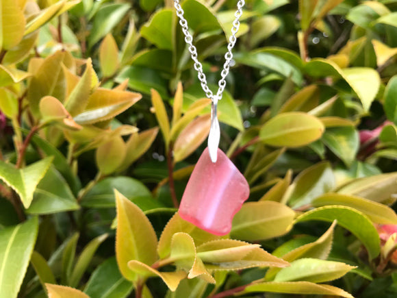 Scottish Pink Sea Glass Necklace Sterling Silver - Wave
