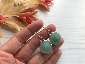 Sea Glass Marble Earrings - Aqua Cat's Eyes
