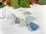Pastel Blue Grey Opalescent Shades Sea Glass Necklace - 22' Sterling Silver