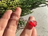 Red Sea Glass Necklace,  rare beach glass pendant with floral setting