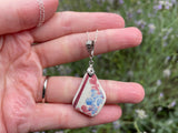 Red Blue Scottish Spongeware Pendant set in Sterling Silver
