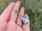 Blue Willow Pagoda Scottish Sea Pottery Pendant set in Sterling Silver