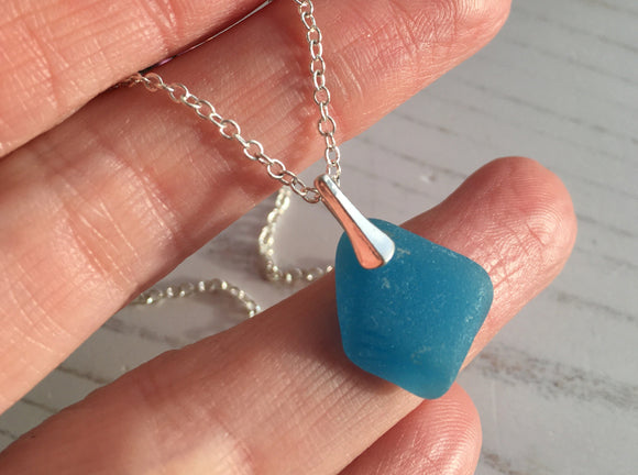 Electric Turquoise Sea Glass Necklace