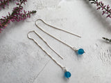 Sea glass bead earrings - turquoise - sterling silver threader earrings
