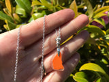 Scottish Layered Orange Flash Sea Glass Necklace Sterling Silver