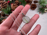 Japanese Sea Glass Ohajiki, Flat Marble Necklace, white light green
