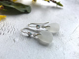 Dot Design Earrings White Sea Glass Sterling Silver