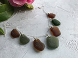 Mermaids Tears - Green Brown Scottish Sea Glass Necklace, Sterling Silver 18"
