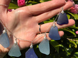 Statement Blue Ocean Multi Pendant Sea Glass Necklace 18"