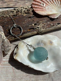 Y Necklace Japanese Sea Glass Marble, Aqua Beach Glass, Sphere Pendant