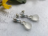 Angel Wing Studs - White Sea Glass And Sterling Silver