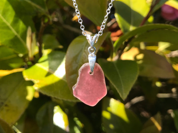 Scottish Pink Sea Glass Necklace Sterling Silver Minimalism