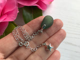 Green Seaham Sea Glass Bracelet - Star Charm 7” plus 1” Sterling