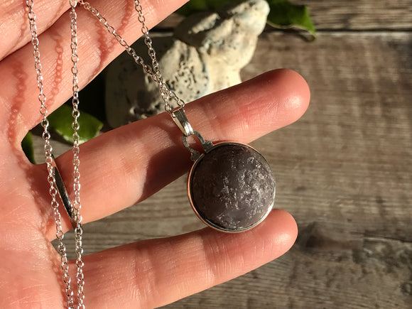 XL Purple and Yellow Milk Sea Glass Marble Necklace with Silver Plated Band Setting