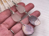 Wampum Sea Glass Earrings - Double Drop Chandeliers