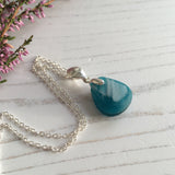 Electric Turquoise White Stripes Sea Glass Necklace