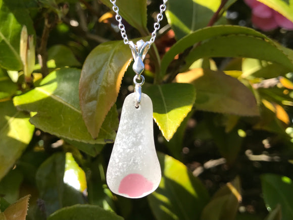 Cumbria Pink Sea Glass Necklace Sterling Silver Minimalism