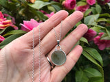 Japanese Sea Glass Ohajiki, Flat Marble Necklace, light green