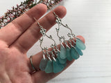 Japanese Sea Glass Chandelier Earrings, Sterling Silver Green Aqua Ombre