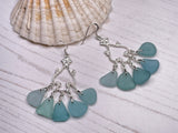 Japanese Sea Glass Chandelier Earrings, Sterling Silver Green Aqua Ombre