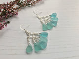 Japanese Sea Glass Chandelier Earrings, Sterling Silver Green Aqua Ombre