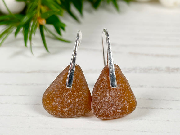 Water Drops - Sterling Silver and Brown Sea Glass