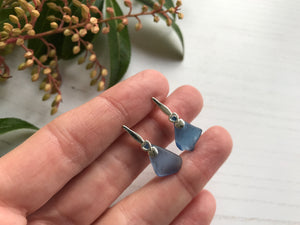 Blue Scottish Sea Glass Earrings, Heart Stud earrings sterling silver