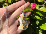 XL Yellow Black Flower Scottish Sea Pottery Pendant