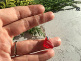 Red Sea Glass Necklace,  rare beach glass pendant with floral setting