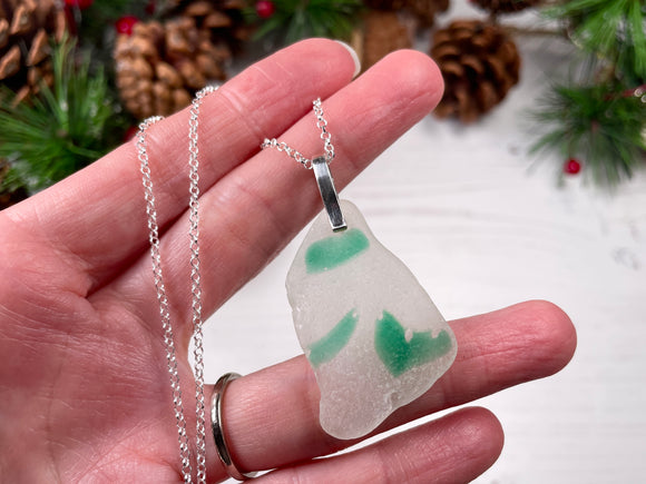 Scottish Spatter Sea Glass Necklace, Multi Colour Green White