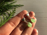 UV Sea Glass Heart Stud Earrings, Sterling Silver Romantic