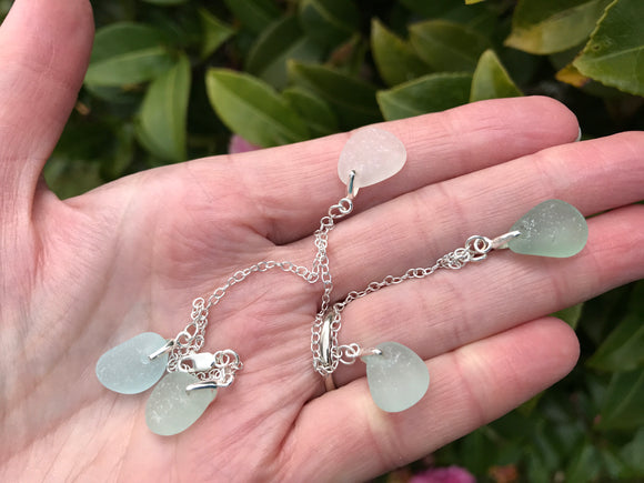 Mermaids Tears Sea Glass Bracelet Sterling Silver 8”