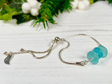 Japanese Sea Glass Bracelet, Adjustable 8” Sterling Silver