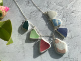 Scottish Beach Pottery Rainbow Necklace, 18" Sterling Silver