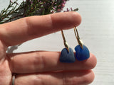 Spanish Sea Glass - Blue Gold Wave Design Earrings