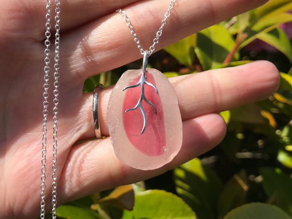 Cumbria Pink Sea Glass Necklace Sterling Silver Minimalism