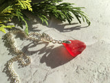 Red Sea Glass Necklace,  rare beach glass pendant with floral setting