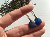 Spanish Sea Glass - Blue Gold Wave Design Earrings